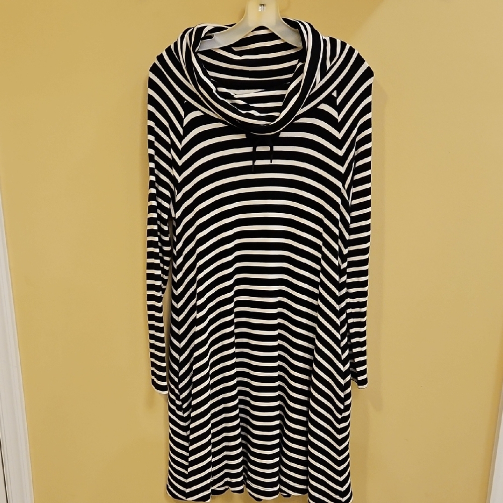Striped Black and White Cowl Neck Dress